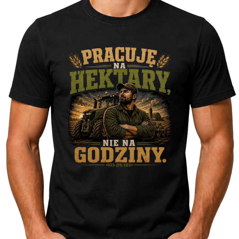Koszulka męska „Pracuję na hektary, nie na godziny”