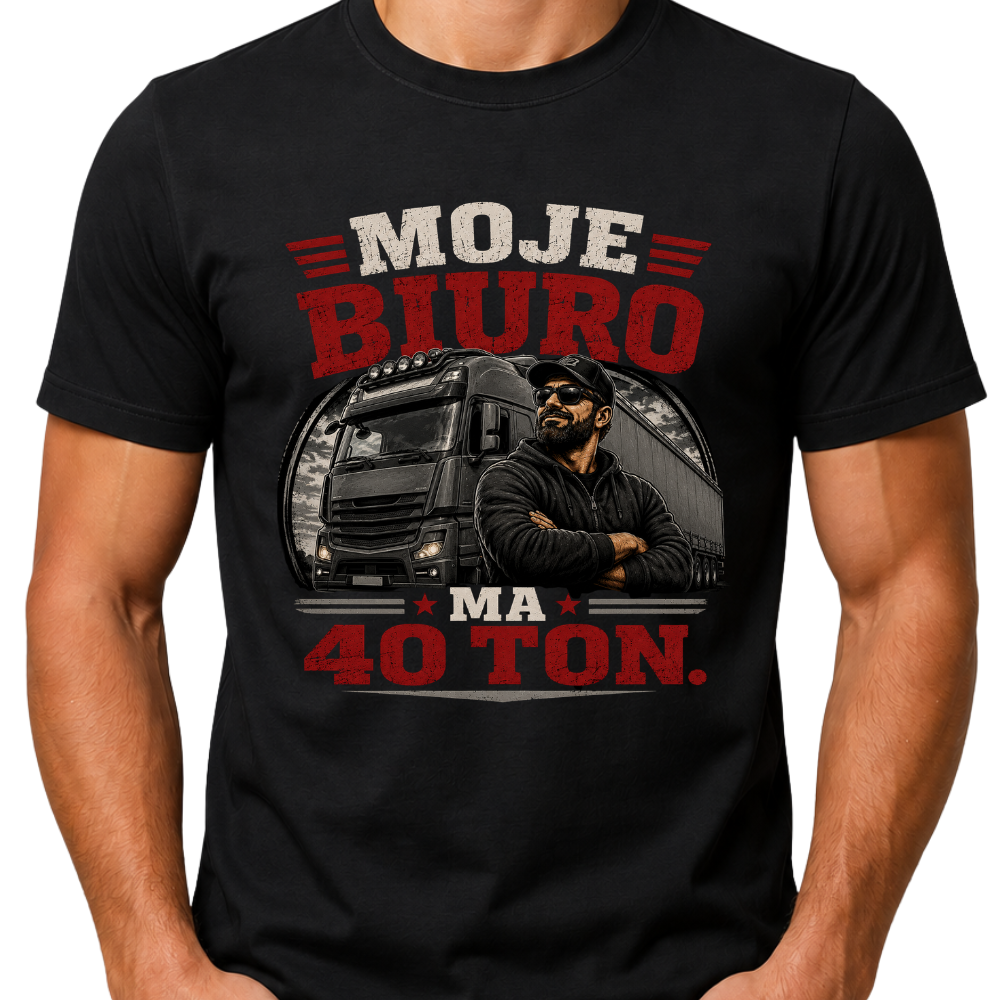 Koszulka męska „Moje biuro ma 40 ton”
